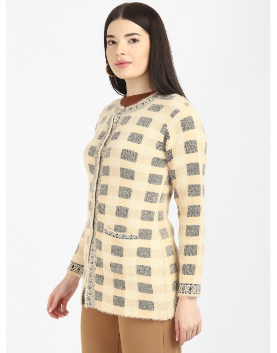 Women Long coat mustrad Front Design with button